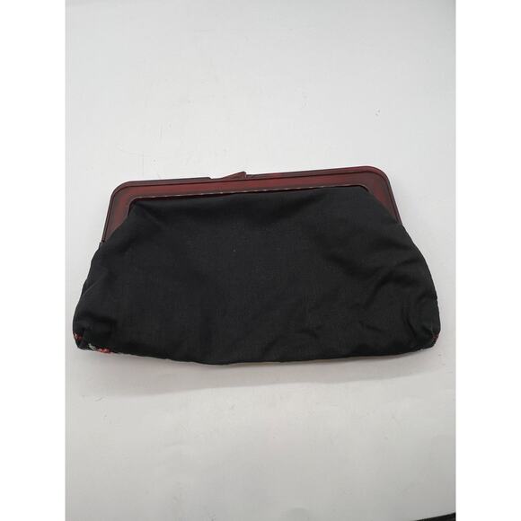 Modern Black Rose Tapestry Clutch Bag Embroidered Front Black Back Cottagecore - Picture 6 of 7